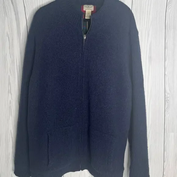 Men's L.L.Bean Classic Ragg Wool Sweater Full-Zip Flannel-Lined Navy XXL Tall - Picture 4 of 11